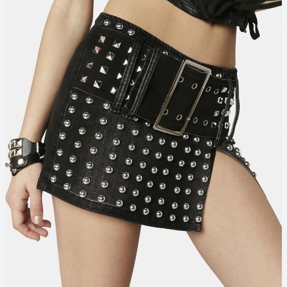Current Mood Dream Closet Studded Denim Skort Black small - Picture 1 of 11